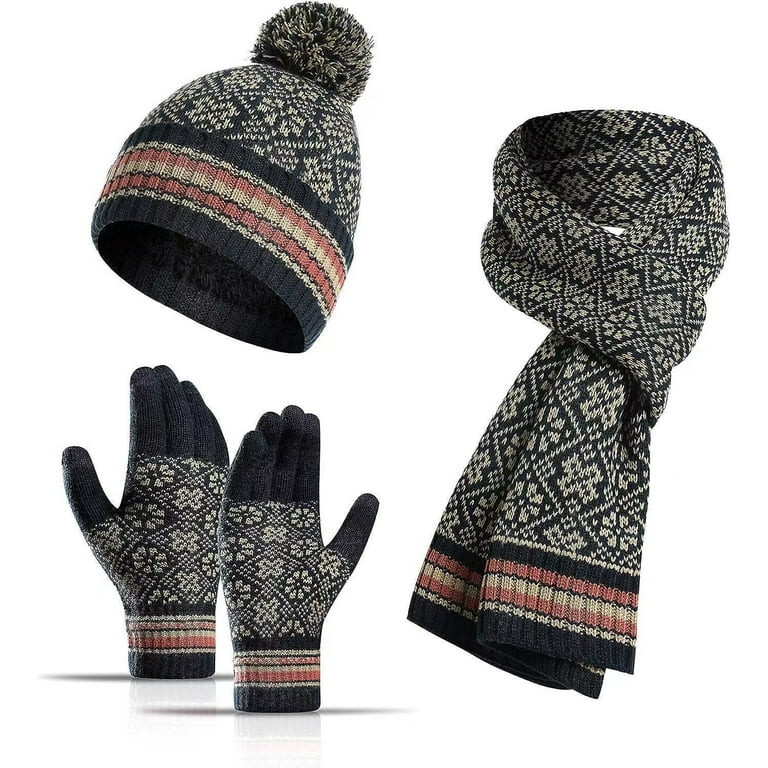 QKURT Women’s Beanie Gloves Scarf Set, Winter Thermal Pom Pom Hats Mittens Neck Scarf Set for L... | Walmart (US)