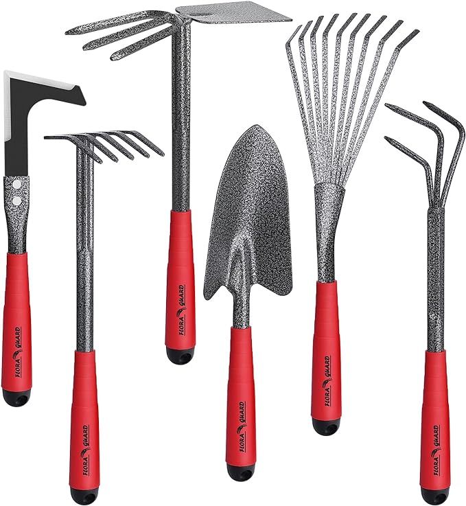 FLORA GUARD Garden Tools Set， 6 Pieces Heavy Duty, Large Size Gardening Hand Tools, Sturdy & Du... | Amazon (US)