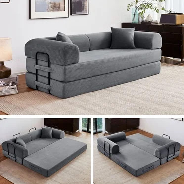 Mitinya 3 in 1 Multifunctional Velvet Adjustable Back Convertible Sofa Bed with USB Charging, Bei... | Walmart (US)