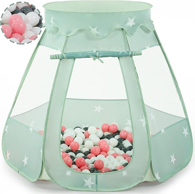 Baby Ball Pit Tent with 50 Balls - For Toddlers, Pink/White/Gray Princess Playhouse with Carry Ba... | Amazon (US)