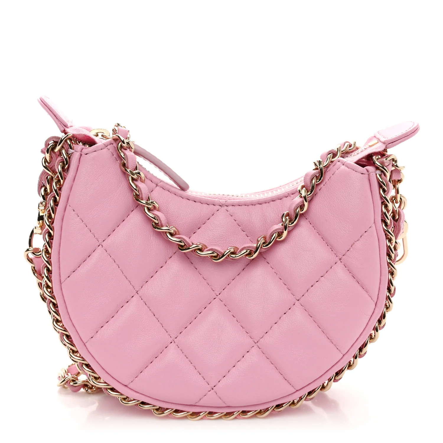 Lambskin Quilted Mini Chain Around Hobo Pink | FASHIONPHILE (US)