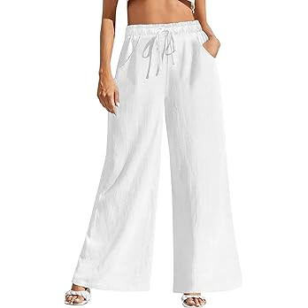 Fancysters Women Wide Leg Linen Pants, High Waisted Summer Casual Cotton Linen Palazzo Pants with... | Amazon (US)