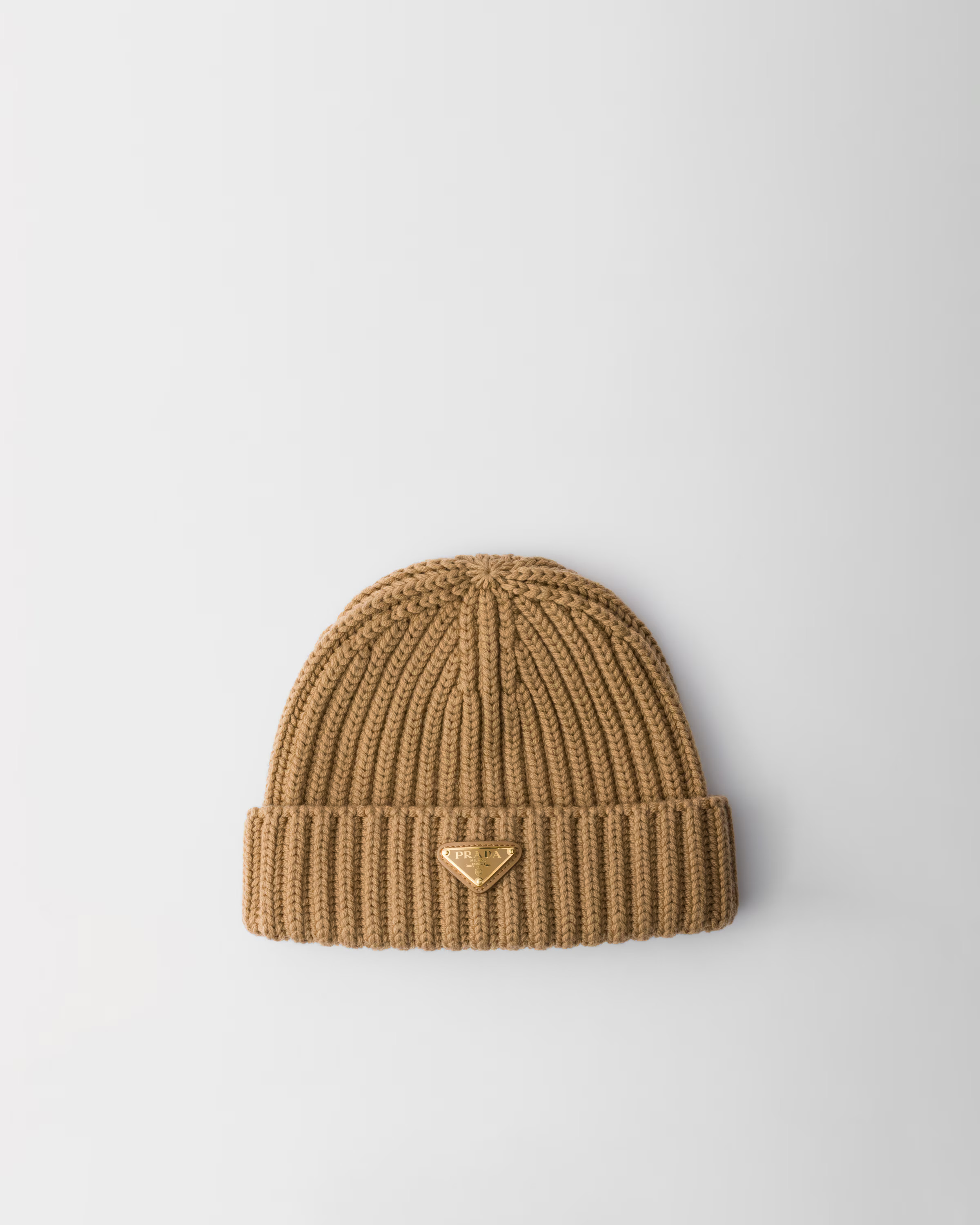 Camel Brown Wool Beanie | PRADA | Prada US