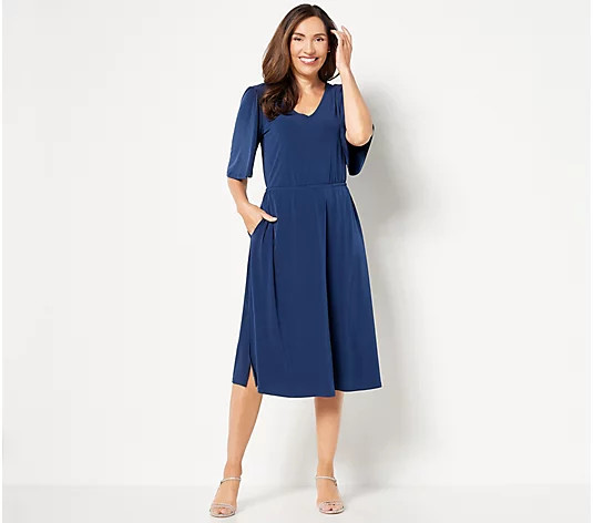 Girl With Curves Regular Knit Midi Dress with Flutter Sleeve - QVC.com | QVC