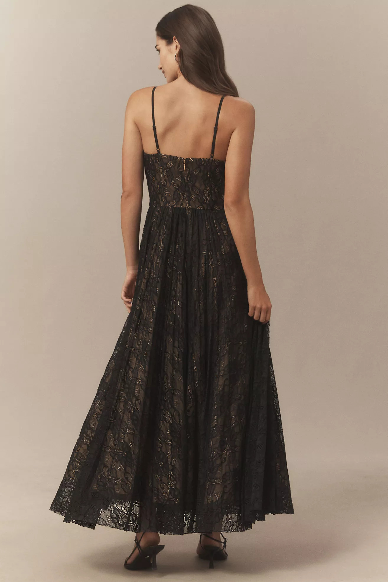Hutch Amara Corset Pleated Lace Fit & Flare Midi Dress | Anthropologie (US)