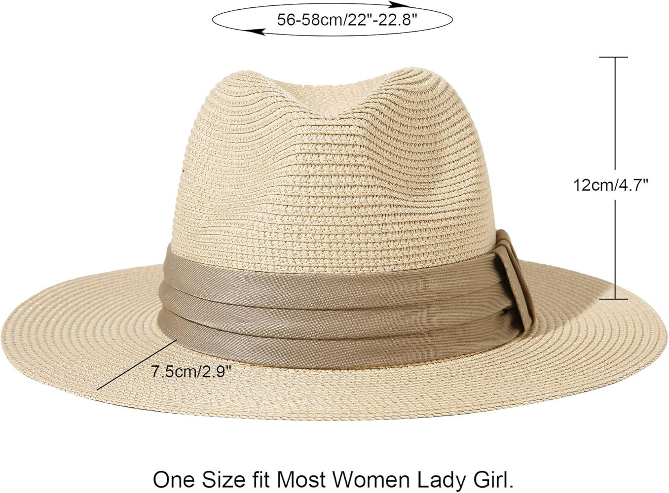 Lanzom Women Wide Brim Straw Panama Roll up Hat Belt Buckle Fedora Beach Sun Hat UPF50+ | Amazon (US)