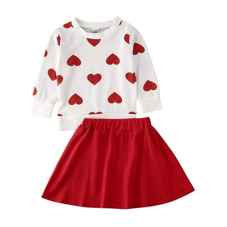Shuttle tree Valentine s Day Toddler Girl Outfit Heart Long Sleeve Top Skirt 2pcs Clothes Set | Walmart (US)