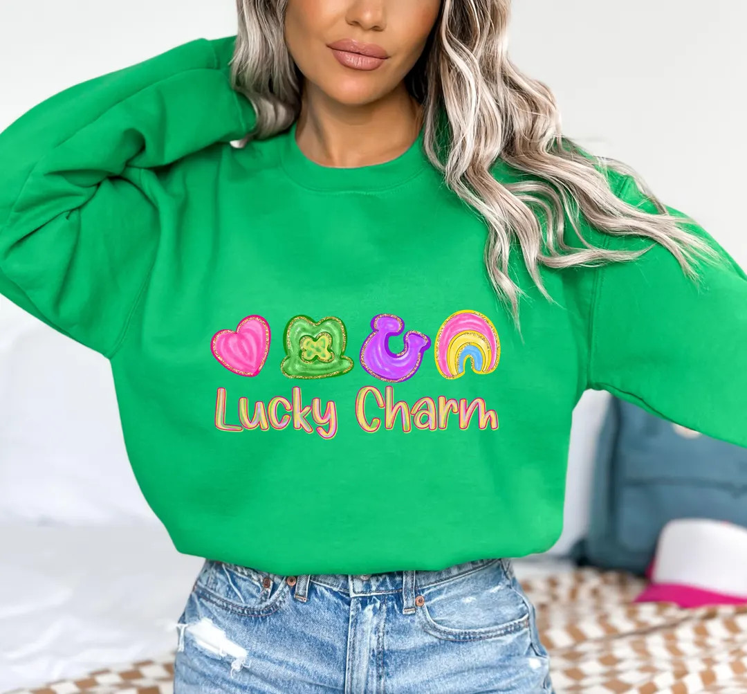 Lucky Charm Sweatshirt, Cute St Patricks Day T shirt, Lucky Sweatshirt, Irish Shirt, Four Leaf Cl... | Etsy (US)