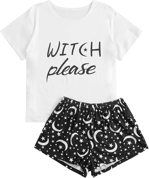 DIDK Women's Cartoon Short Sleeve Round Neck Tee and Shorts Sleepwear Pajama Set | Amazon (US)