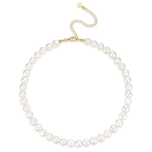9-10MM Baroque Pearl Necklace for Women Large Irregular Freshwater Pearl Choker Handpicked AAA+ White Beaded Strand Wedding Jewelry 15’’+3’’ | Amazon (US)