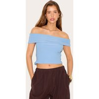 Sky Blue Soft Touch Bardot Long Top | PrettyLittleThing US