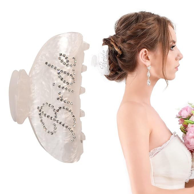 Bride Claw Clip, Aileam White Acrylic Hair Clip Banana Barrettes, Rhinestone Bride Logo, Bachelor... | Amazon (US)