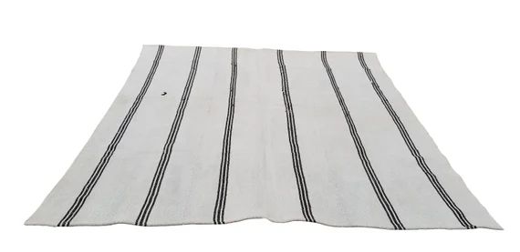 Black & White Kilim Rug 6'6x7'5 ft Black Striped | Etsy | Etsy (AU)