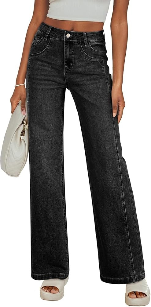 Sidefeel Women's Wide Leg Jeans High Waisted Stretchy Jeans Straight Leg Trendy Patchwork Loose F... | Amazon (US)