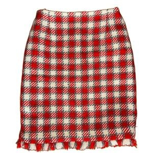 Oscar de la Renta Red and White Checkered Pencil Skirt | Poshmark