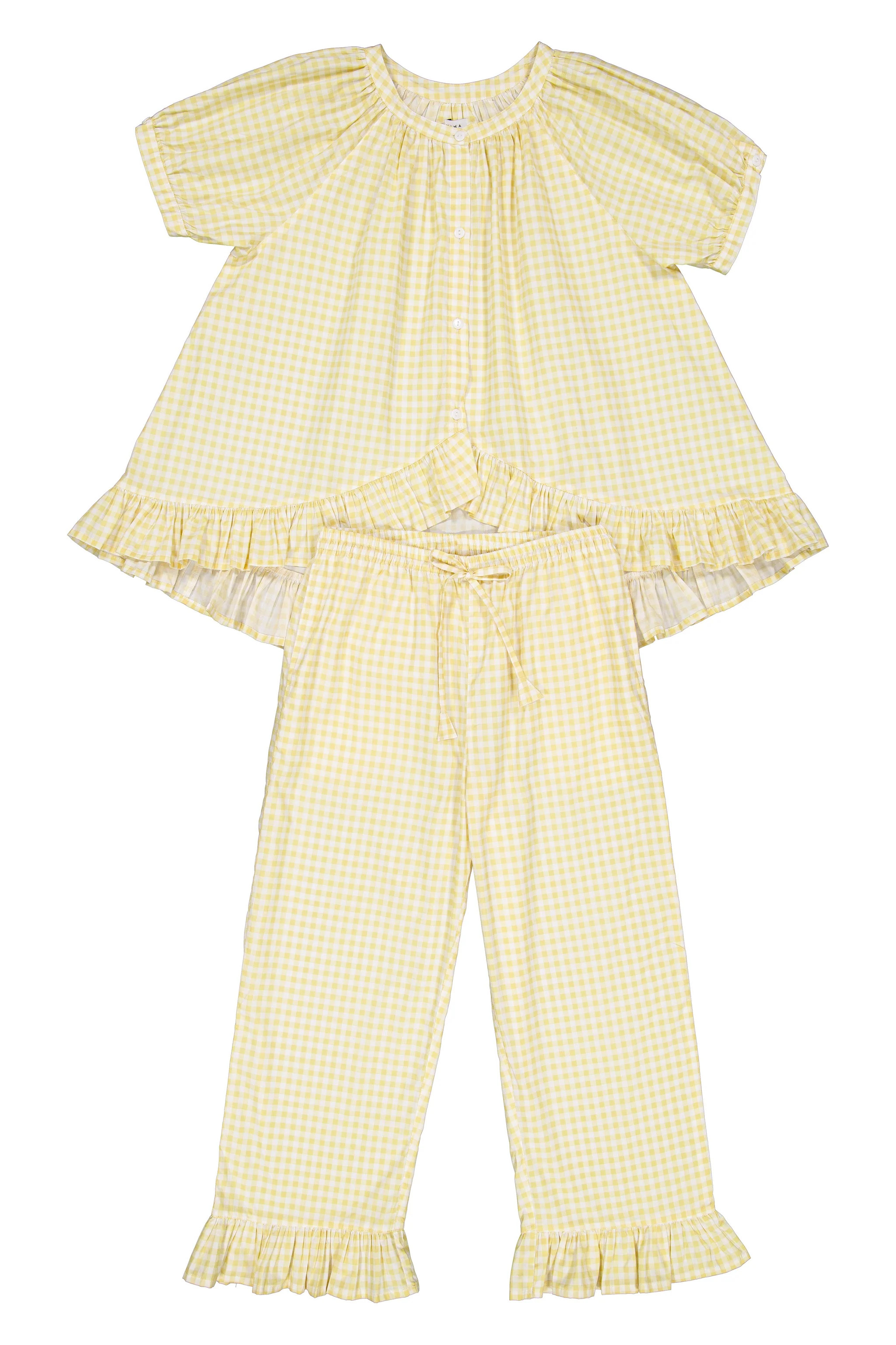 Sophie Sleep Set - Pants - Cotton - Gingham Yellow | Piyama US