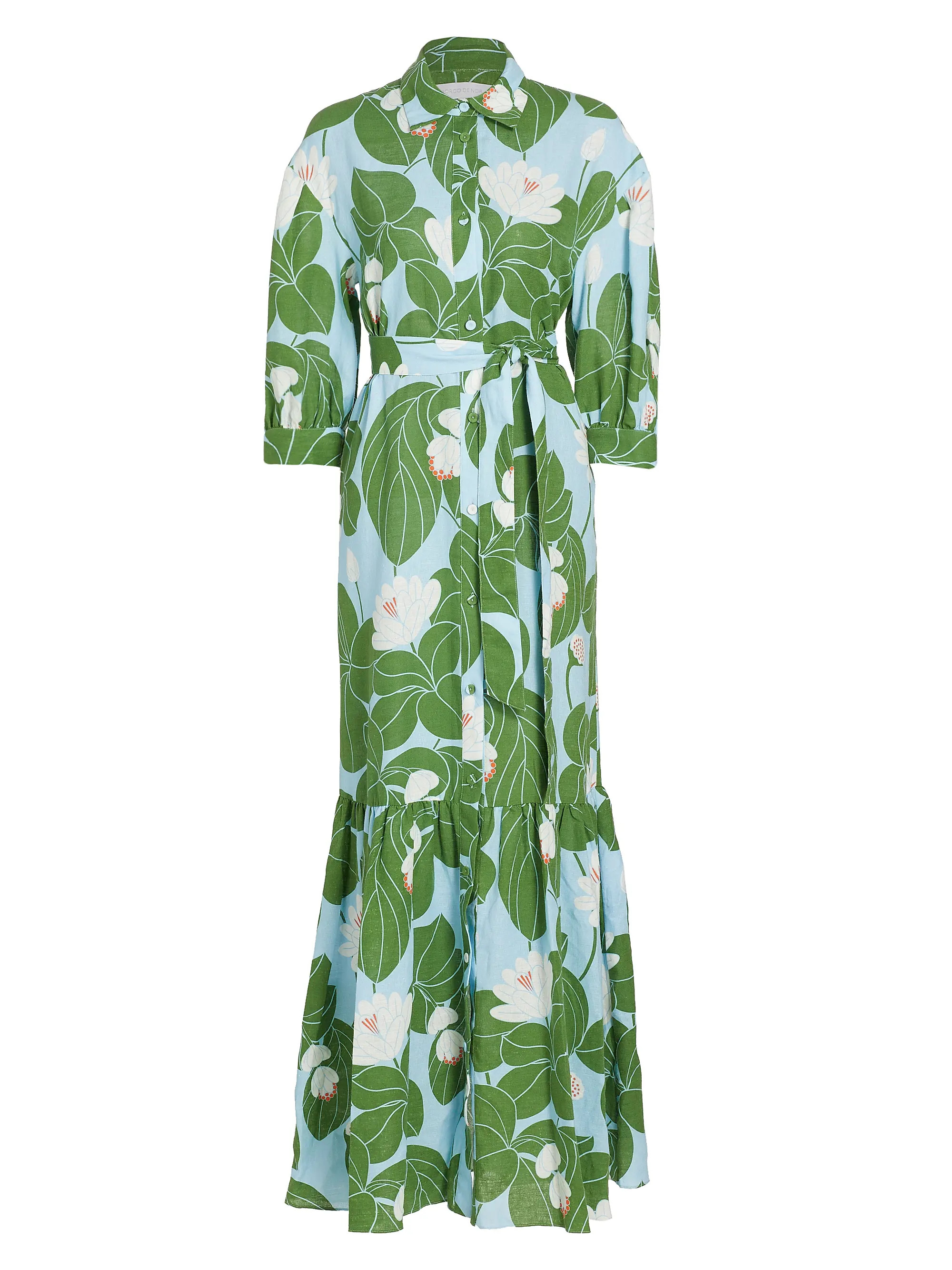 Shop Borgo de Nor Bianca Belted Floral Linen-Cotton Maxi Shirtdress | Saks Fifth Avenue | Saks Fifth Avenue