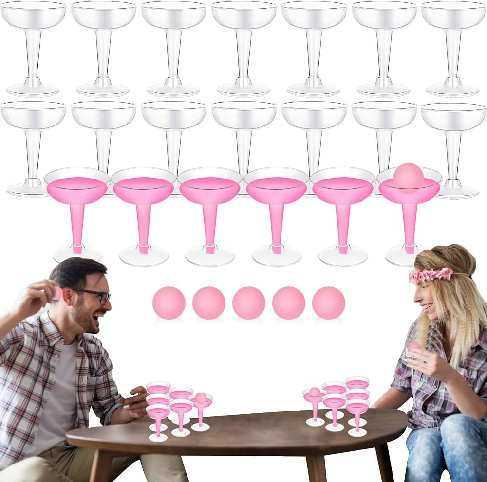 Hoolerry 28 Pcs Prosecco Table Tennis Game Set Include 22 Plastic Cups and 6 Balls for Bacheloret... | Amazon (US)