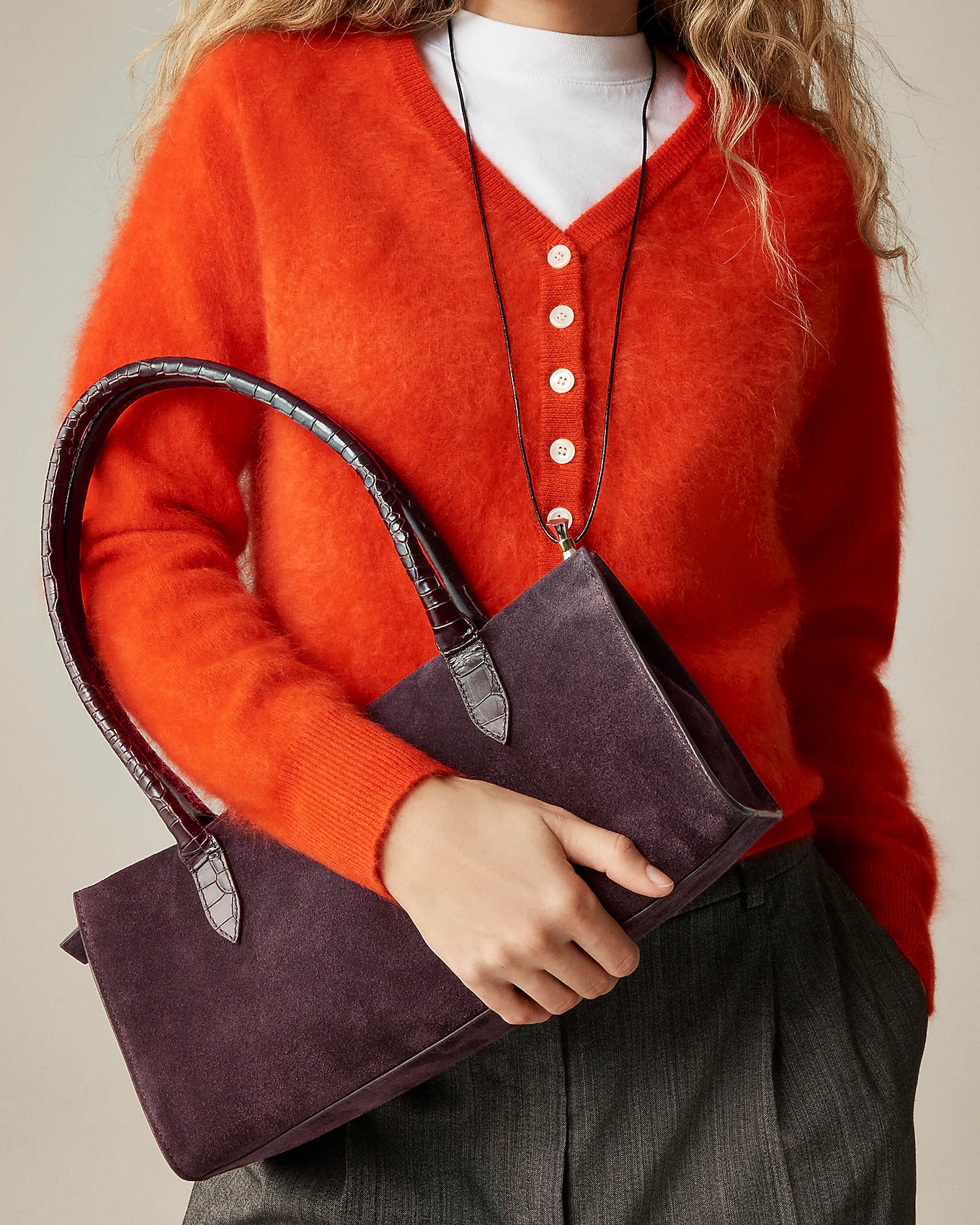 Berkeley structured shoulder bag in suede and croc-embossed leather | J. Crew US