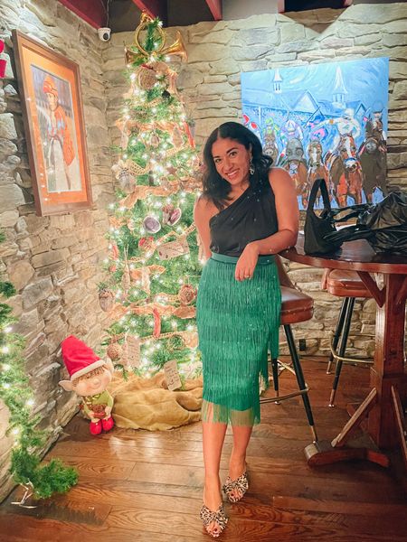 Date night outfit 
Fringe skirt 
Holiday outfit 
Loeffler Randall heels 
Prada bag 

Size up in skirt 
Amazon under $20


#LTKunder50 #LTKstyletip #LTKHoliday