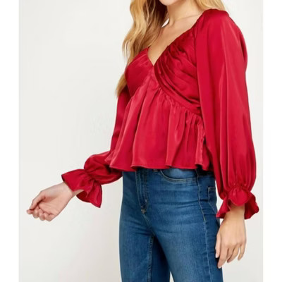 Women's Pleated V Neck Blouse - Strut & Bolt L | Target
