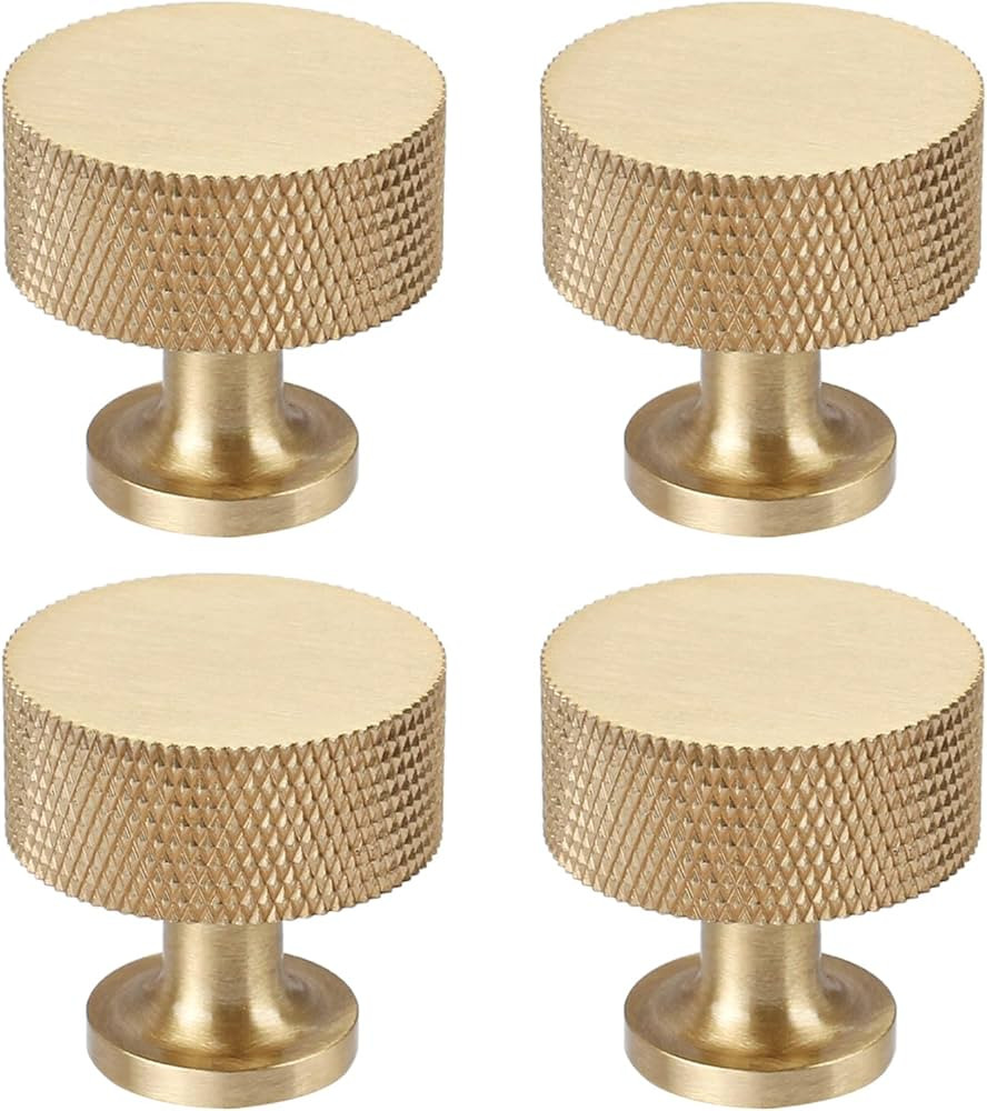 RZDEAL 4pcs Solid Brass Cabinet Knobs Pulls Cabinet Drawer Dresser Gold Knobs Modern Knurled Knob... | Amazon (US)
