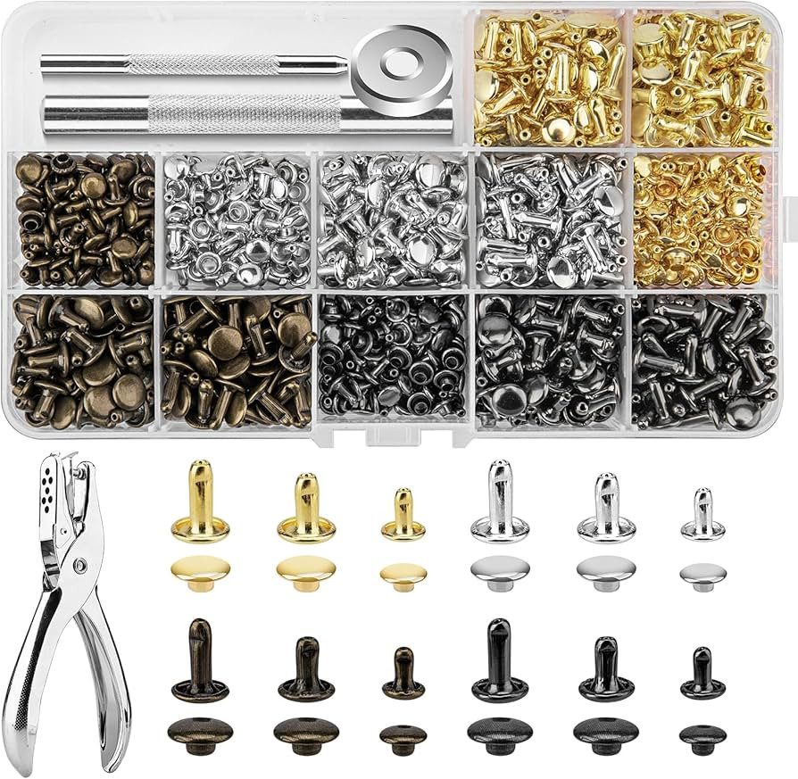 480 Sets Rivets for Leather, 4 Colors 3 Sizes Leather Rivets Kit, Double Cap Rivet with 4 Setting... | Amazon (US)
