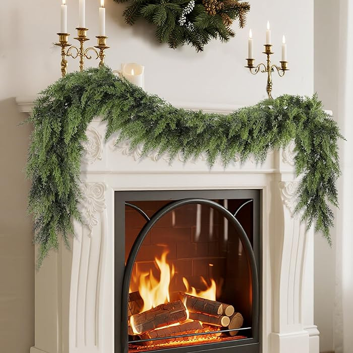 yofit 6FT Garland Christmas Decorations- Artificial Cedar Pine Garlands for Fireplace Mantel, Tab... | Amazon (US)