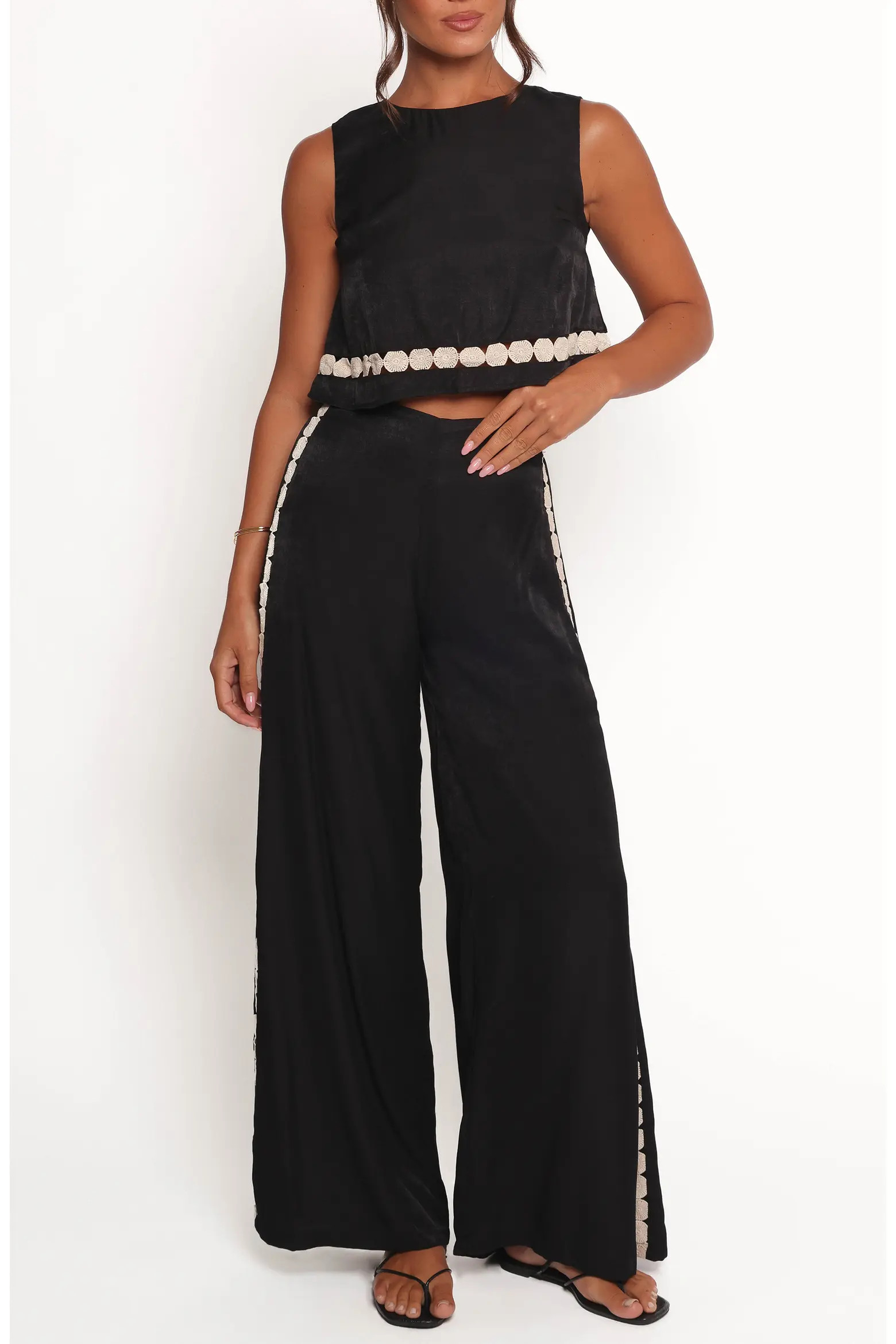 Margarete Embroidered Detail Crop Top & Wide Leg Pants Set (Women) | Nordstrom | Nordstrom