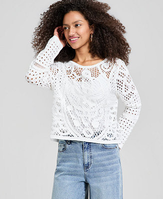 Women's Crochet Long-Sleeve Sweater, Macy's Exclusive | Macy's