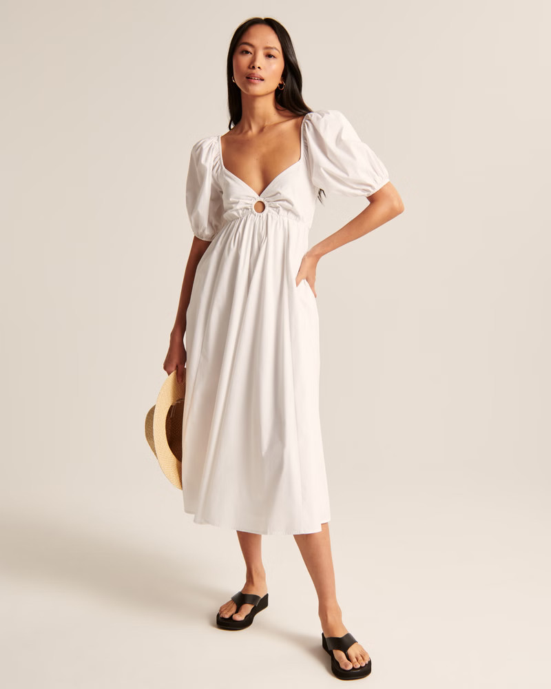 Women's O-Ring Puff Sleeve Midi Dress | Women's Dresses & Jumpsuits | Abercrombie.com | Abercrombie & Fitch (US)