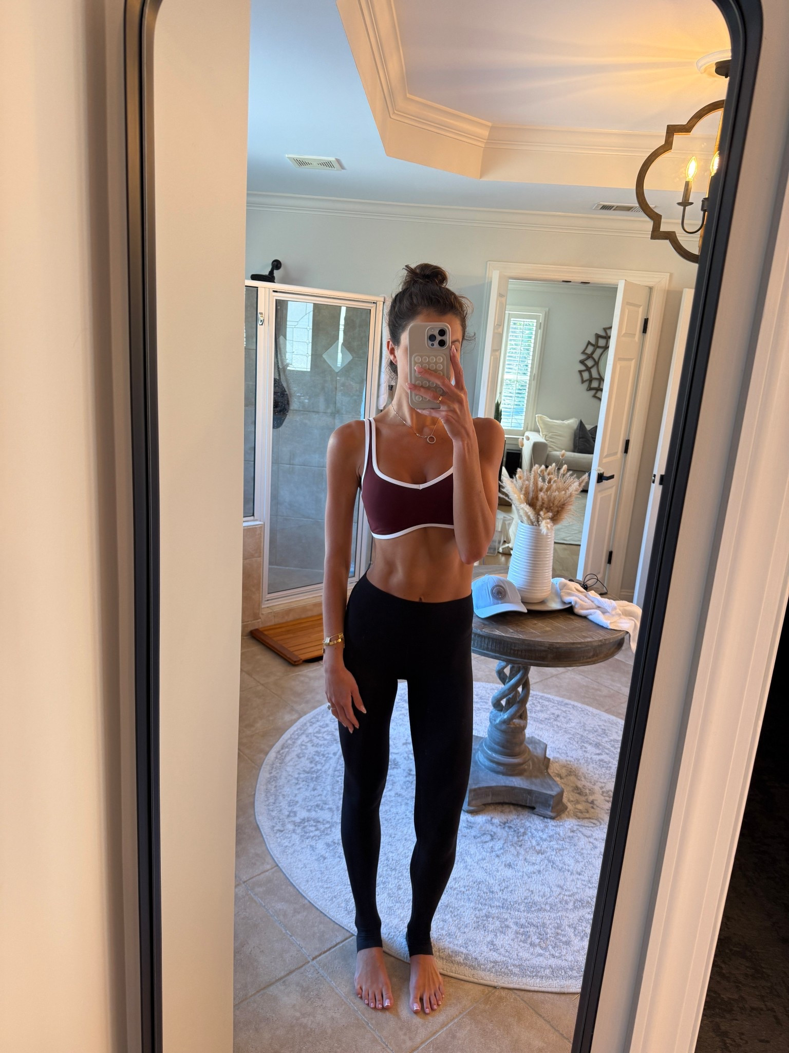 Barre this morning! Wearing a small in the sports bra and a 4 in the leggings 