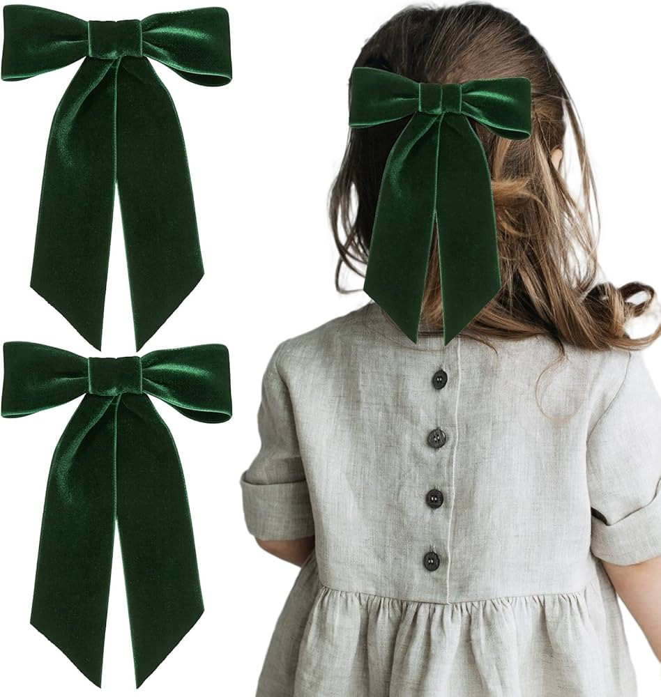 2PCS Green Velvet Hair Bows Hair Clips 5" Big Fall Alligator Clips Hair Accessories for Women Gir... | Amazon (US)