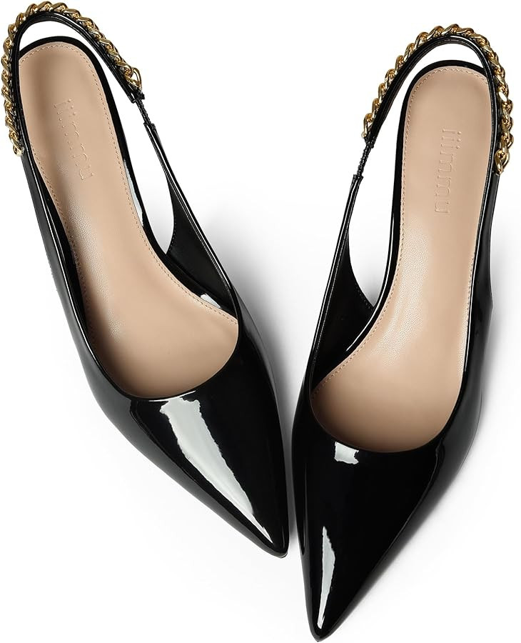 iiimmu Women's Stiletto Heels Patent Leather Slingback Pumps | Amazon (US)