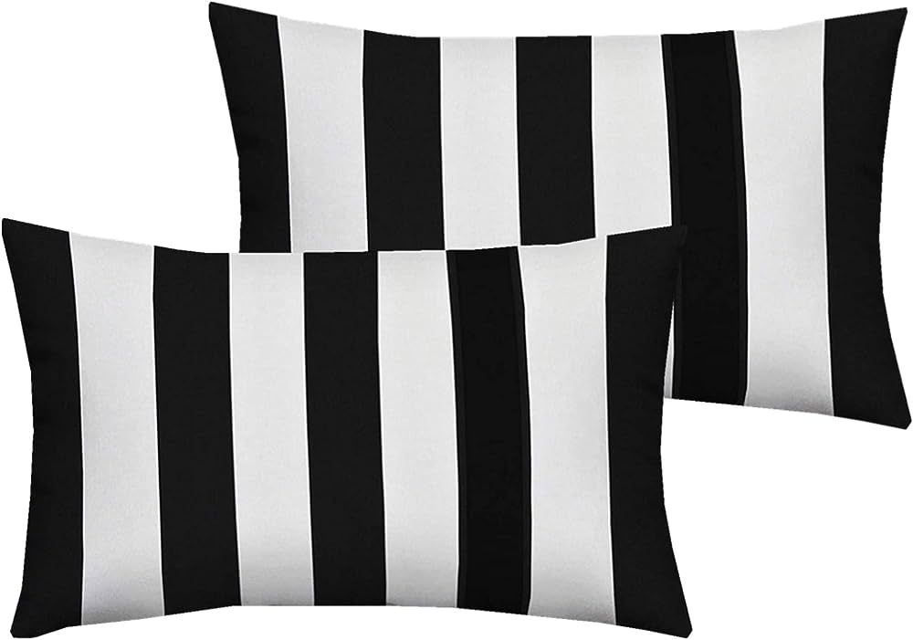 Leaveland White and Black Stripe Set of 2 12x20 Inch Cotton Polyester Square Throw Pillow Case De... | Amazon (US)