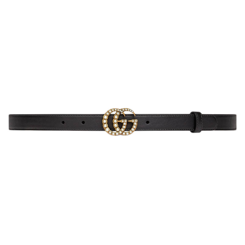 Women's Gucci Double G Thin Leather Belt Pearl Buckle 0.8 Width in Black | StockX