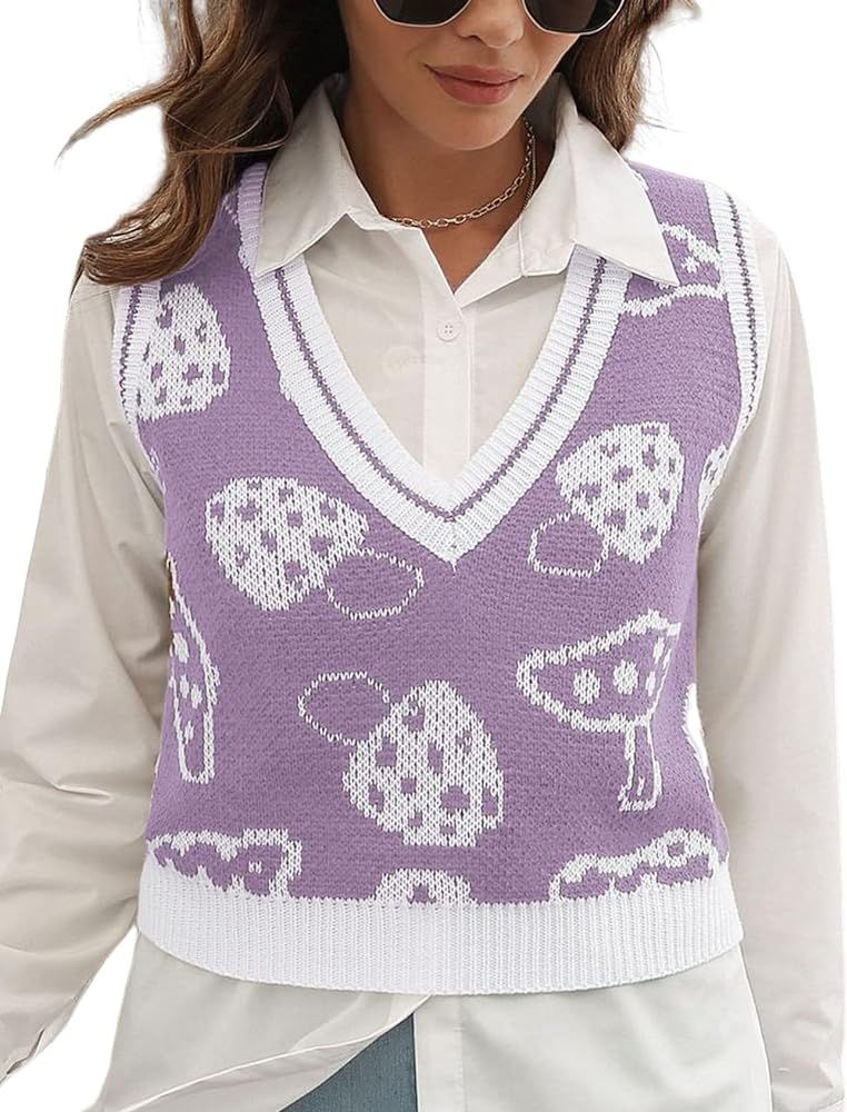 Yimoon Women's Y2K Sweater Vest Cute Sweater Vest Heart Checker Print Sweater Color Block Knit Pu... | Amazon (US)