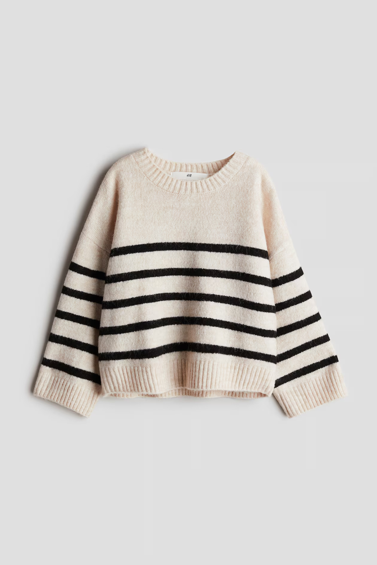 Sweater - Round Neck - Long sleeve - Light beige/striped - Kids | H&M US | H&M (US + CA)