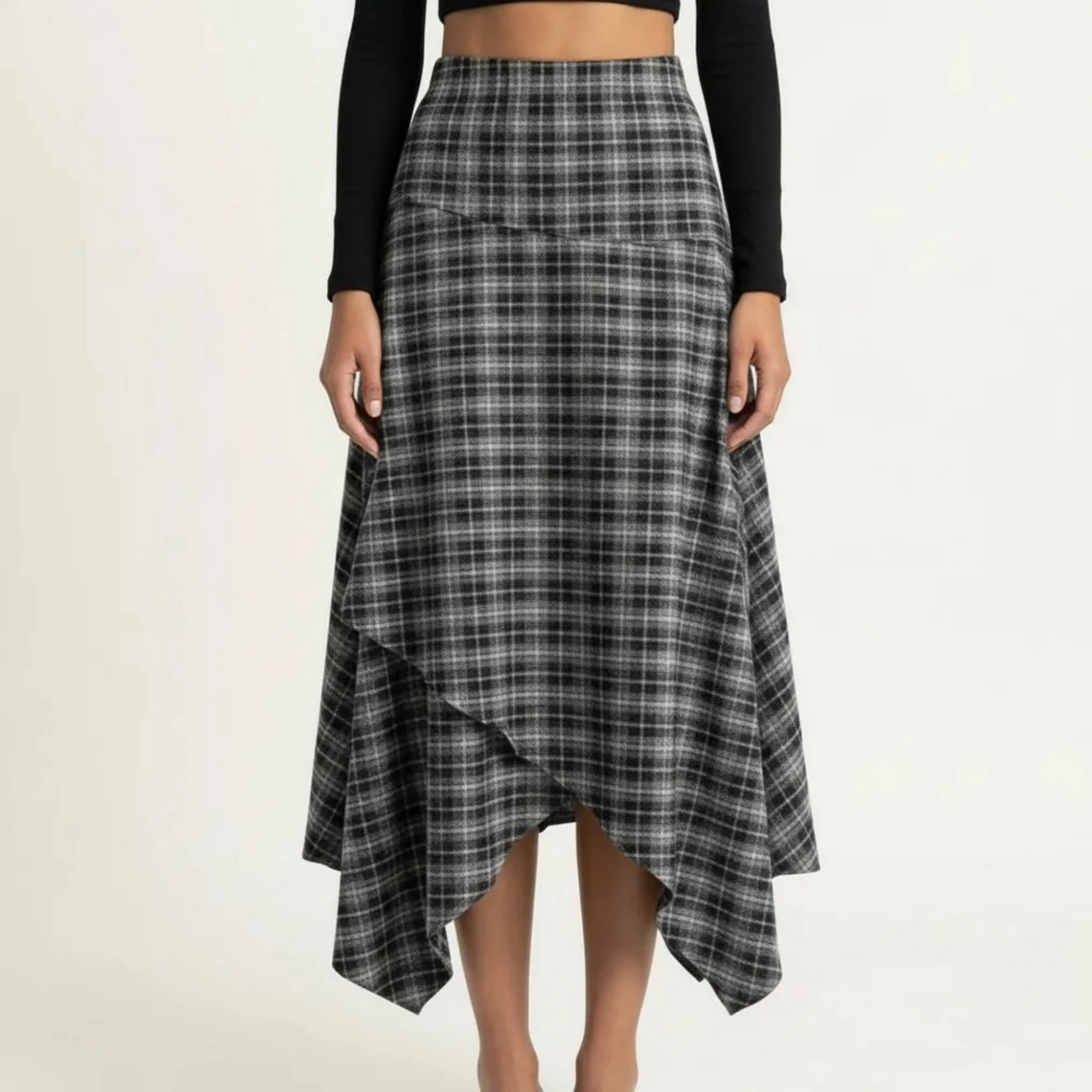 Women's Slim Fitting Plaid Asymmetrical Midi Skirt | Kohl's
