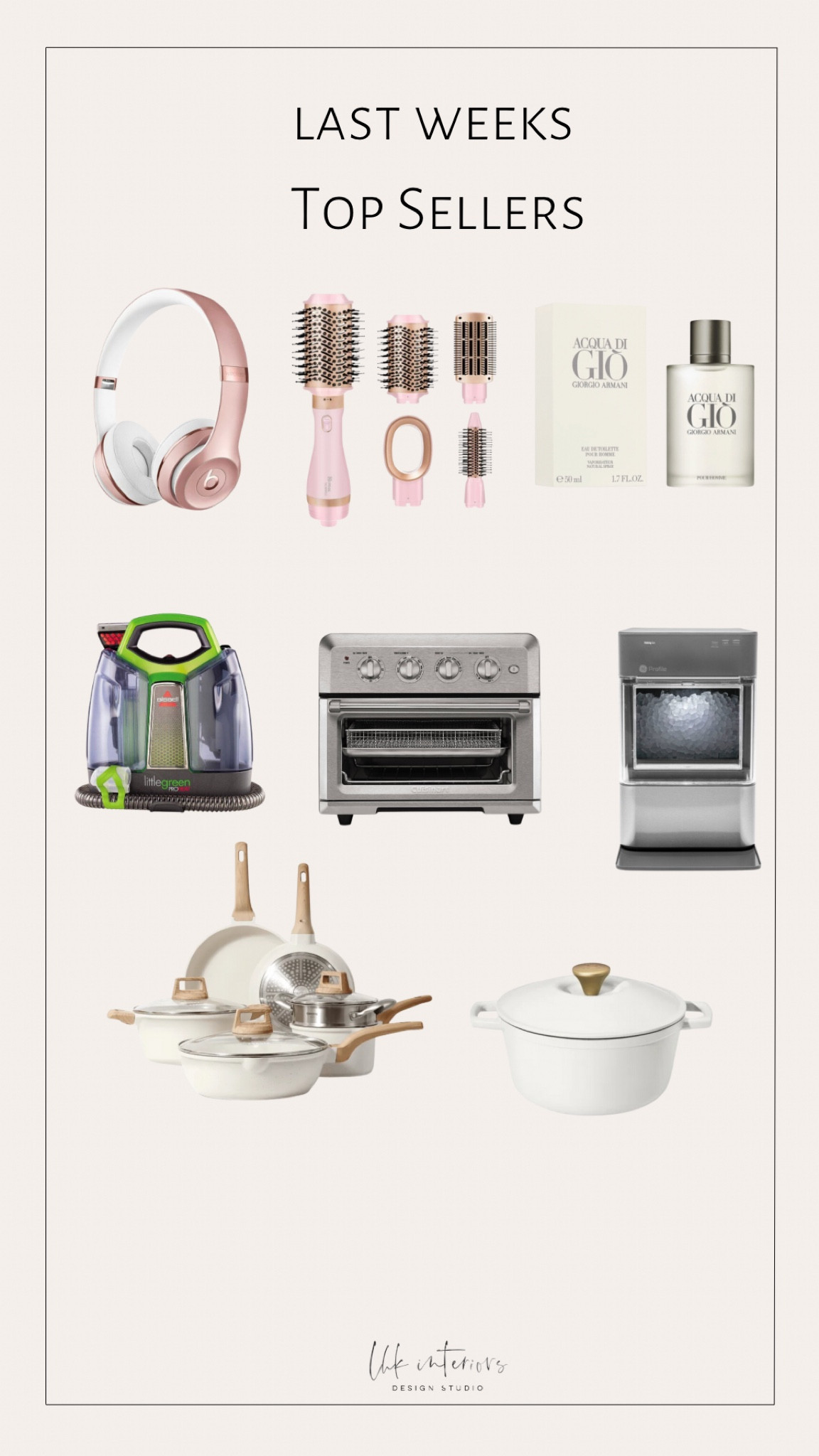 Last weeks top sellers 
Beautiful 5qt cast Iron round Dutch oven, cuisinart air fryer toaster oven, 4-1 hair dryer brush set, GE profile opal nugget countertop ice maker, bissel portable deep cleaner, Acqua Di Gio, Dr.Dre beats headphones, carote nonstick pots and pans set

#LTKsalealert #LTKHoliday #LTKGiftGuide