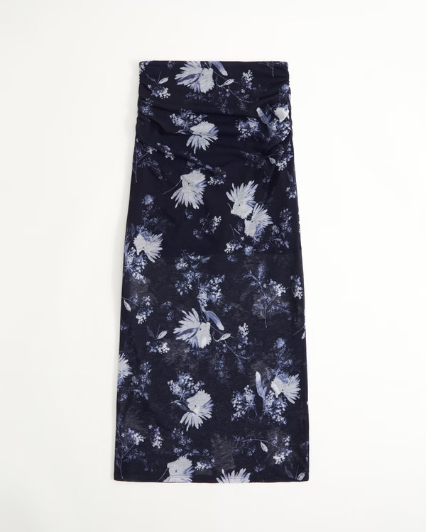 Ruched Mesh Midi Skirt | Abercrombie & Fitch (US)