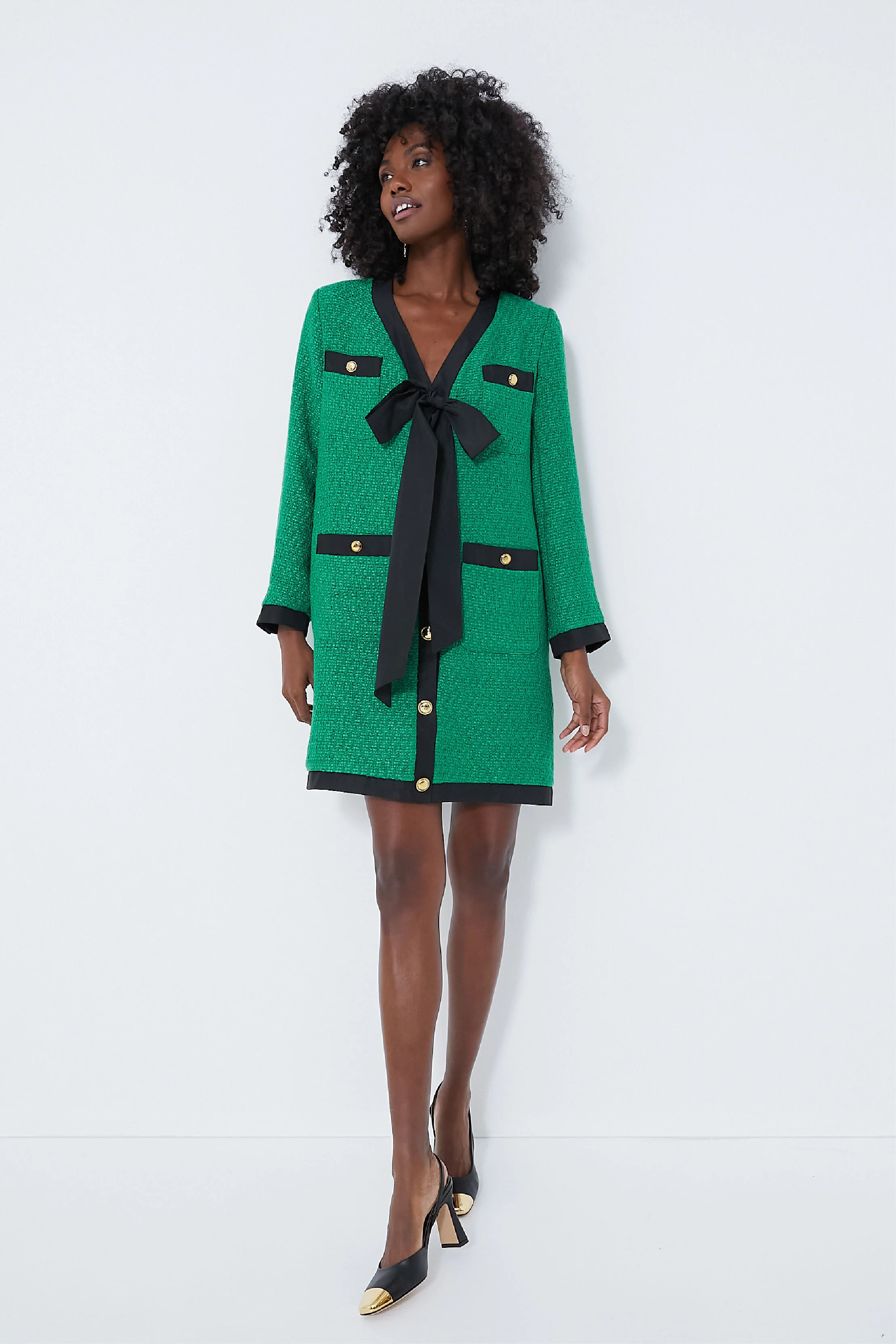 Green Coco Tweed Bow Dress | Tuckernuck (US)