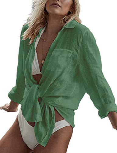Bsubseach Long Sleeve Beach Shirt Blouses Women Turn Down Collar Bikini Bathing Suit Cover Ups Sw... | Amazon (US)