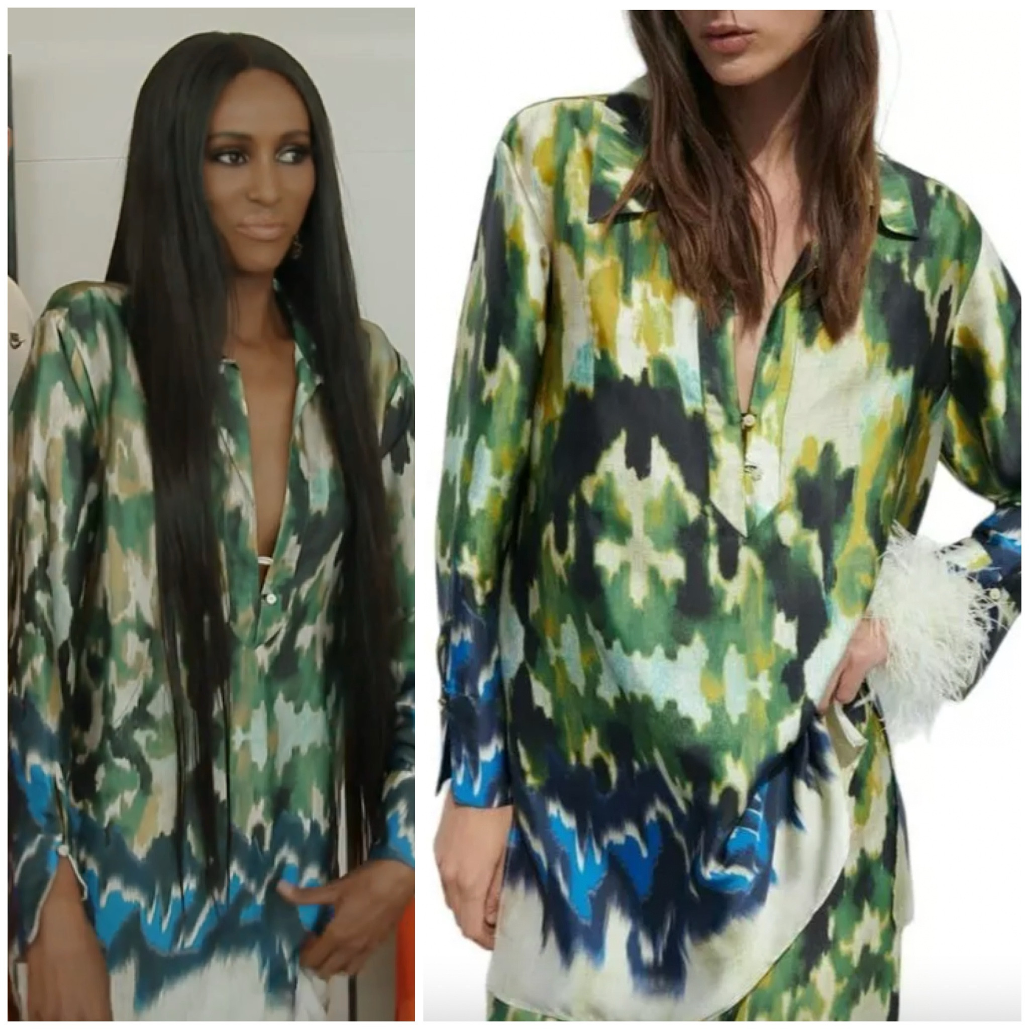 Chanel Ayan’s Green and Blue Printed Top and Pants Set