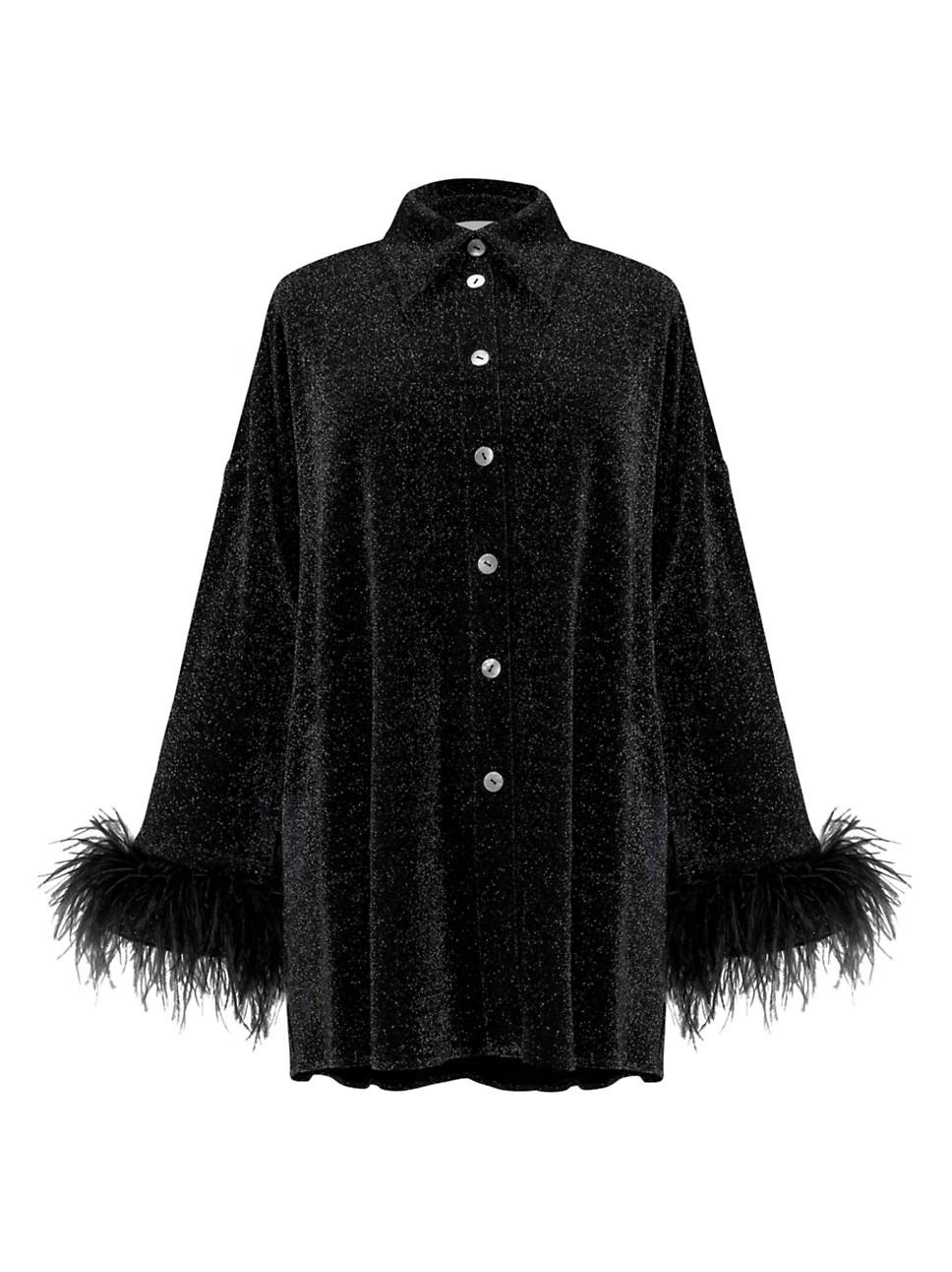 Pastelle Metallic Feather-Trim Shirtdress | Saks Fifth Avenue