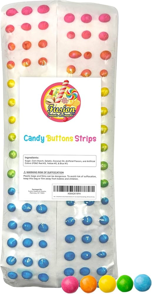 Candy Buttons Strips, Rainbow Buttons on Paper, Approximately 25 Strips of Fruit Flavor Vintage D... | Amazon (US)