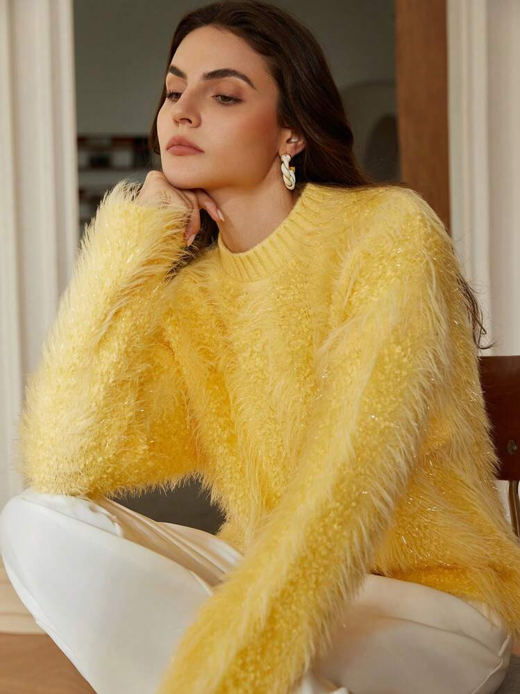 Aveloria Rosie Soft French Style V-Neck Loose-Fit Striped Mohair Blend Knit Sweater, Autumn/Winter | SHEIN