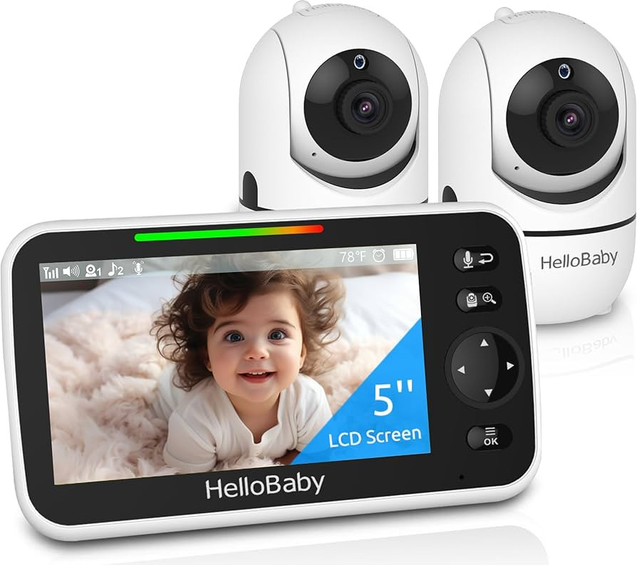 HelloBaby Upgrade 5’’ Baby Monitor with 30-Hour Battery, 2 Cameras Pan-Tilt-Zoom, 1000ft Rang... | Amazon (US)