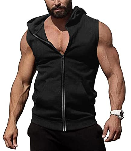 COOFANDY Mens Black Hoodie Tank Top Gym Workout Sleeveless Muscle Shirt Zipper Lightweight Hooded Tank | Amazon (US)