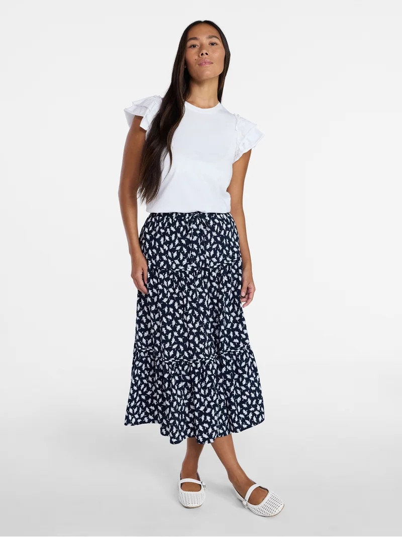 Time and Tru Women's Tiered Print Midi Skirt, Sizes XS -XXXL | Walmart (US)
